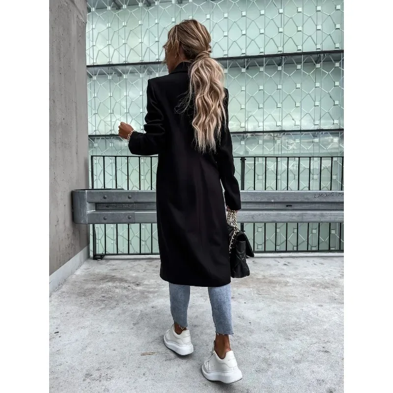 Autumn Winter Coat for Women Clothes Torch Jacket Coat Single Breasted Solid Color Women\'s Slim Long Windbreaker Woolen Coat