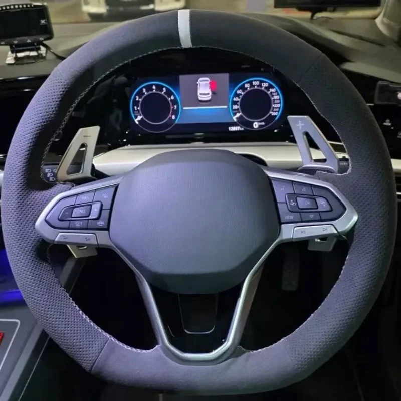 

Customize Soft Suede Leather Car Steering Wheel Cover Atlas Golf 8 Mk8 Jetta Passat B9 Steering Wrap Cover For Volkswagen Polo