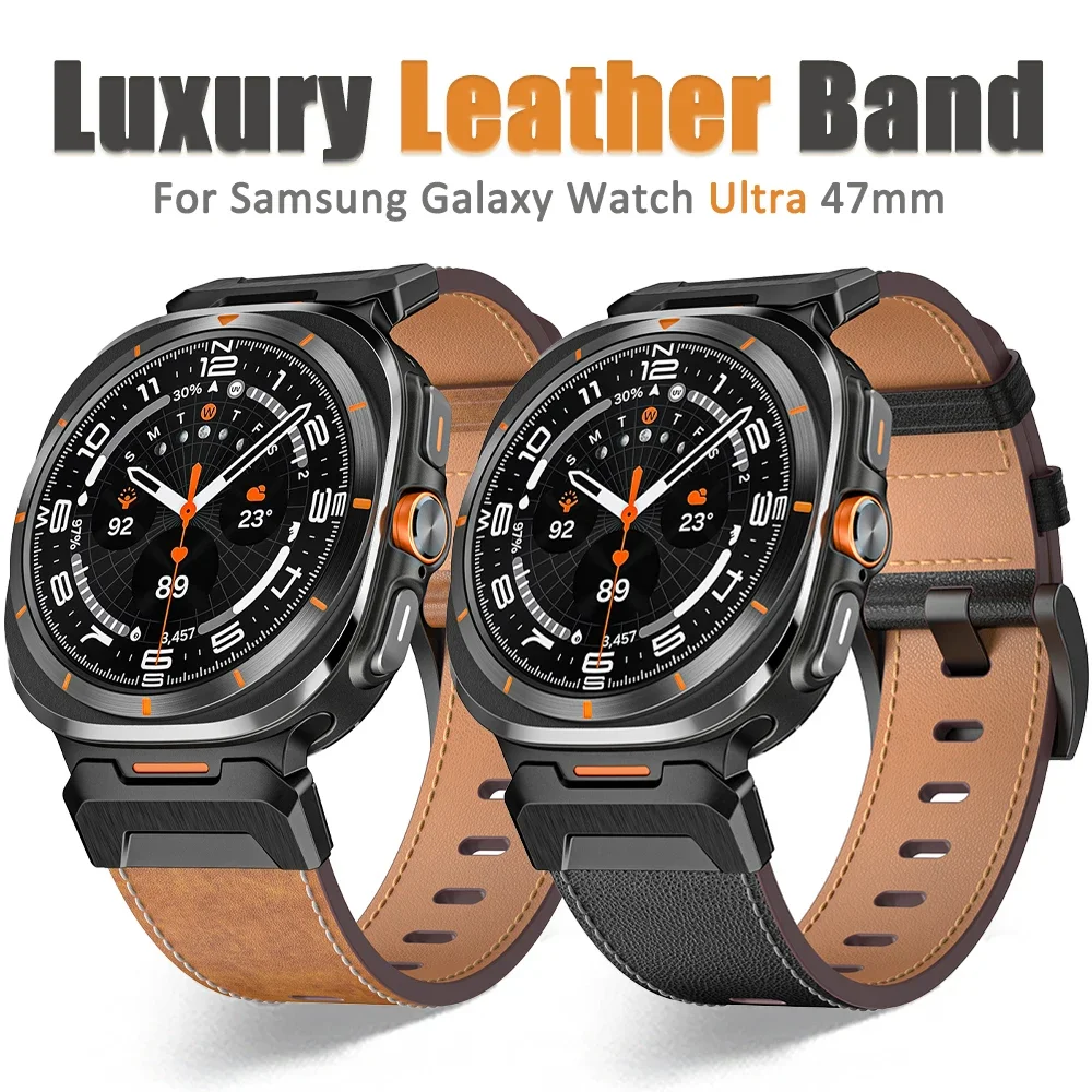 

Ремешок из нержавеющей стали и кожи для Samsung Galaxy Watch Ultra 47 мм, изогнутый браслет без зазора для GALAXY WATCH ULTRA Mecha