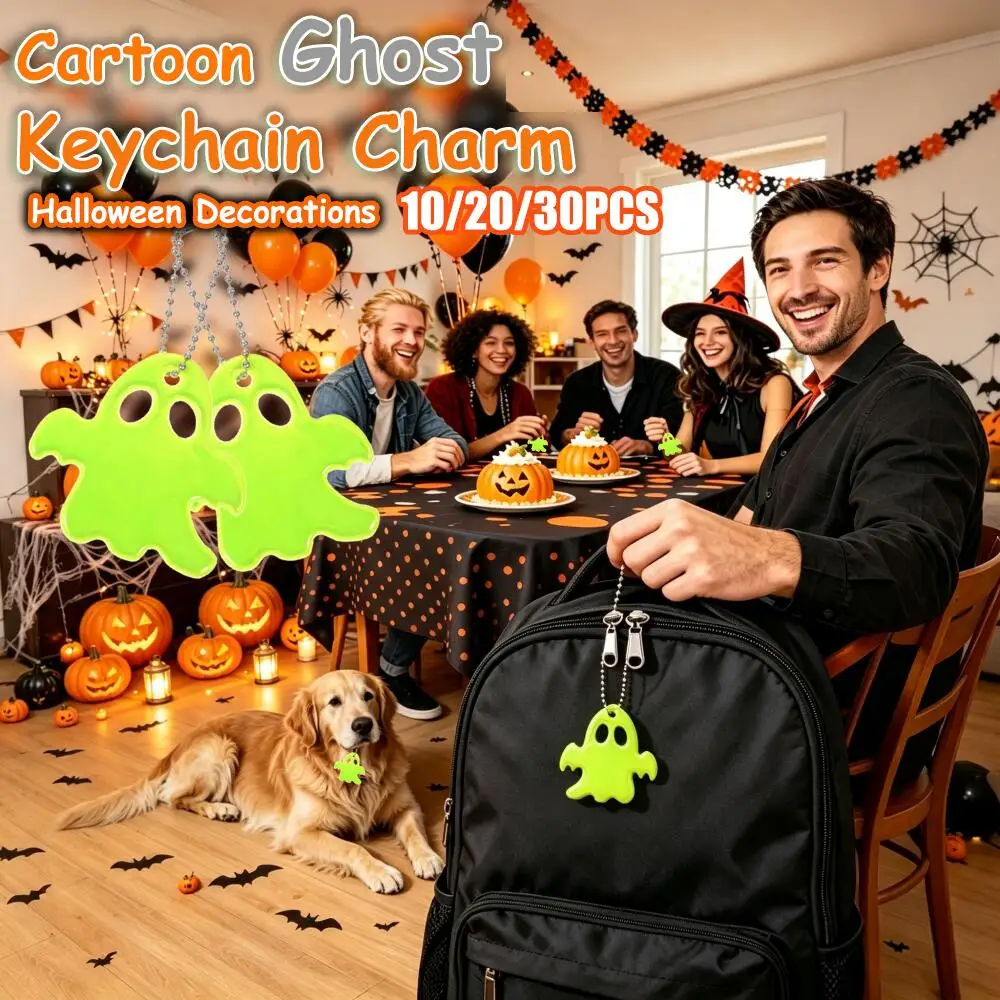 30pcs/20pcs/10pcs Halloween Ghost Keychains, Fun Ghost Halloween Atmosphere Decoration, Bike Backpack Charms