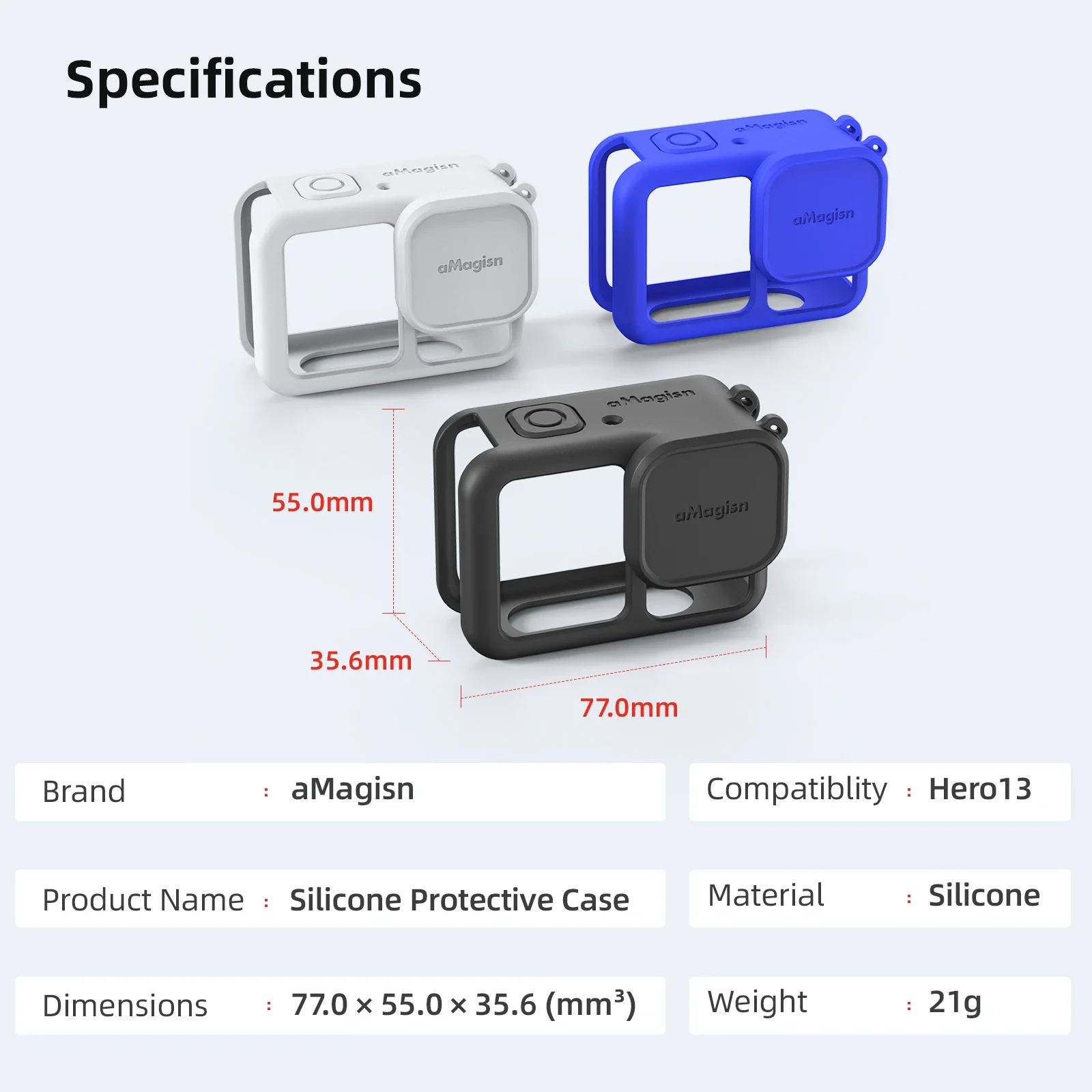 AMagisn-Étui de protection en silicone pour GoPro Fore13, résistant à 360, batterie gratuite, accessoires pour caméra d'action latérale