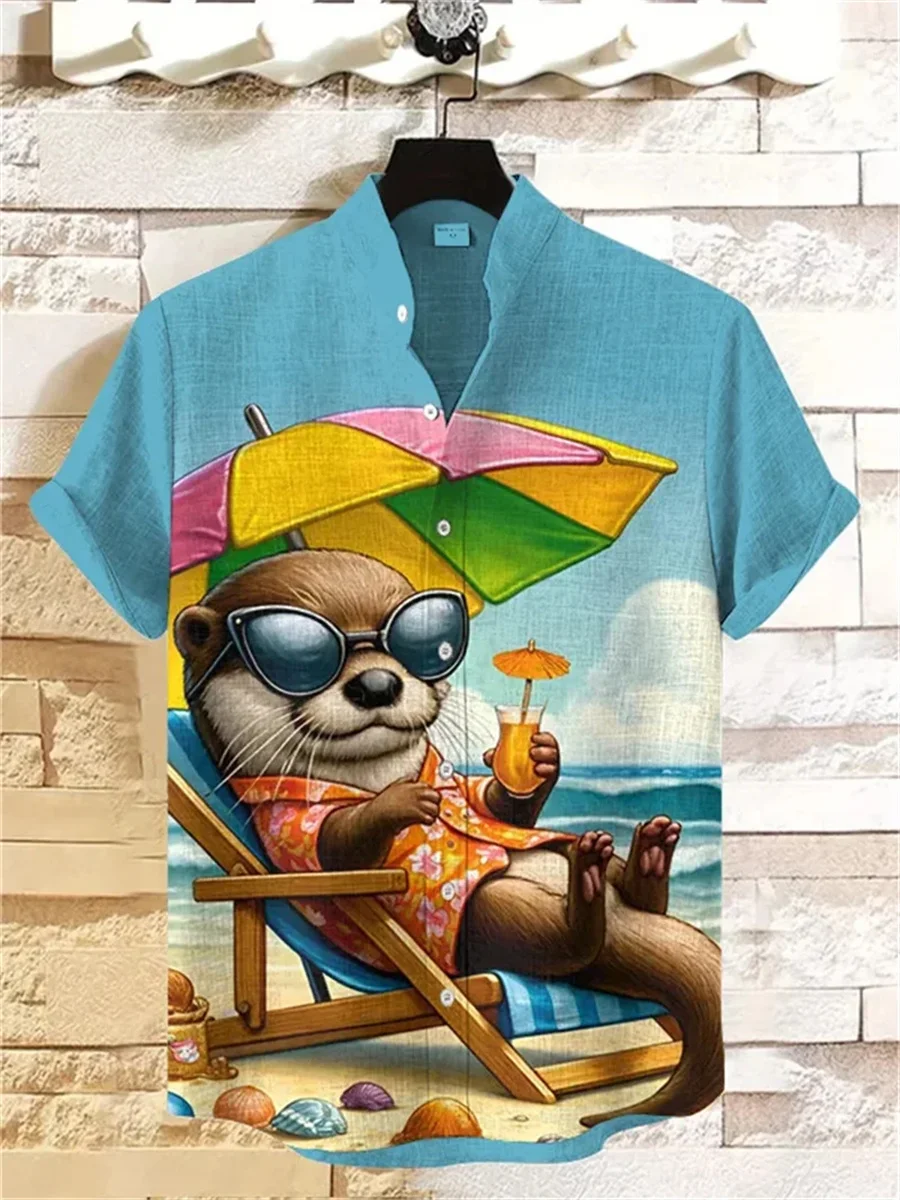 2025 New 3D Digital Printed Animal Pattern Men's Casual Hawaiian Shirt Cool Short Sleeve Cardigan Men's Street Casual Wear