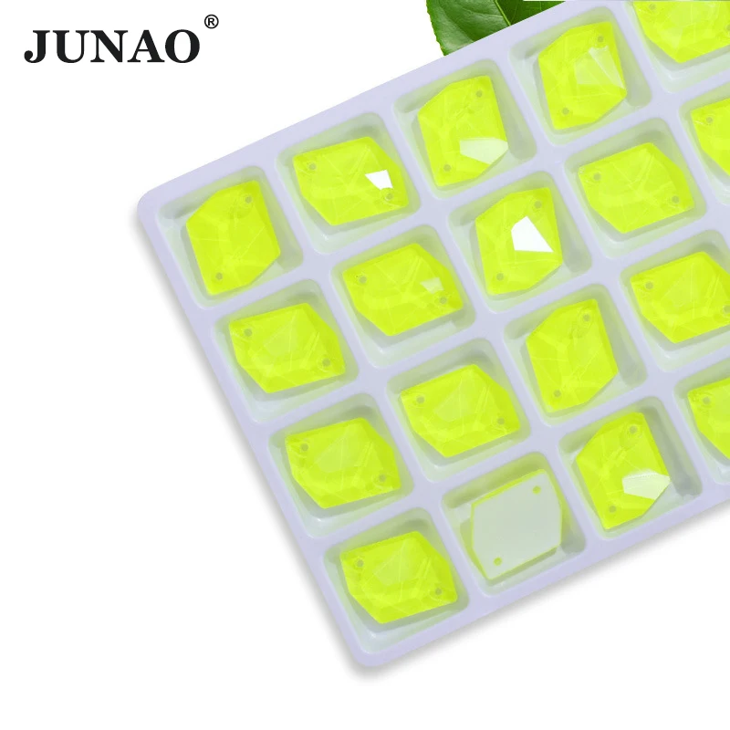 JUNAO Neon Yellow Color Sew On Cosmic Glass Rhinestones Flatback Strass Diamond Sewing Crystal Appliques For Shoes Dress