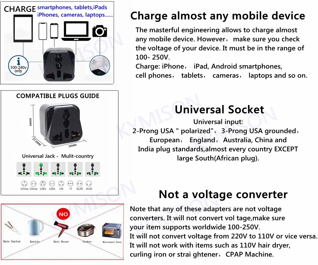 Universal CE Kr american european power plug adapter AU EU to US UK USA adapter plug Japan Israel Brazil India travel converter