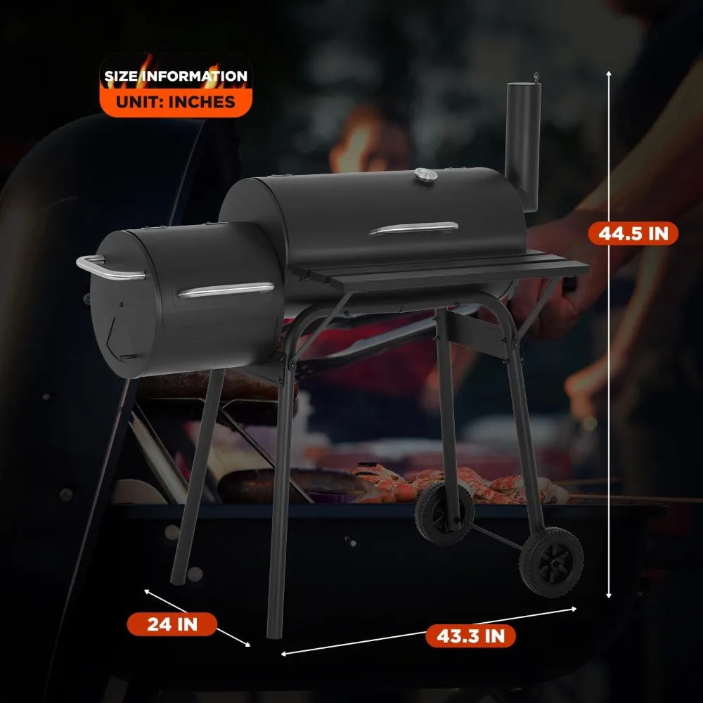 Charcoal Outdoor BBQ Grill - Portable Camping Grill for 6-10 People, Offset Smoker, Braised Roast, Patio and Backyard