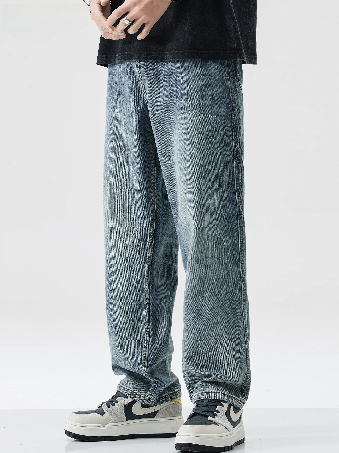 

Retro American Denim Jeans Men's Spring Autumn Loose Straight Waed Trendy Men's Pants Cotton High Waist Zipper