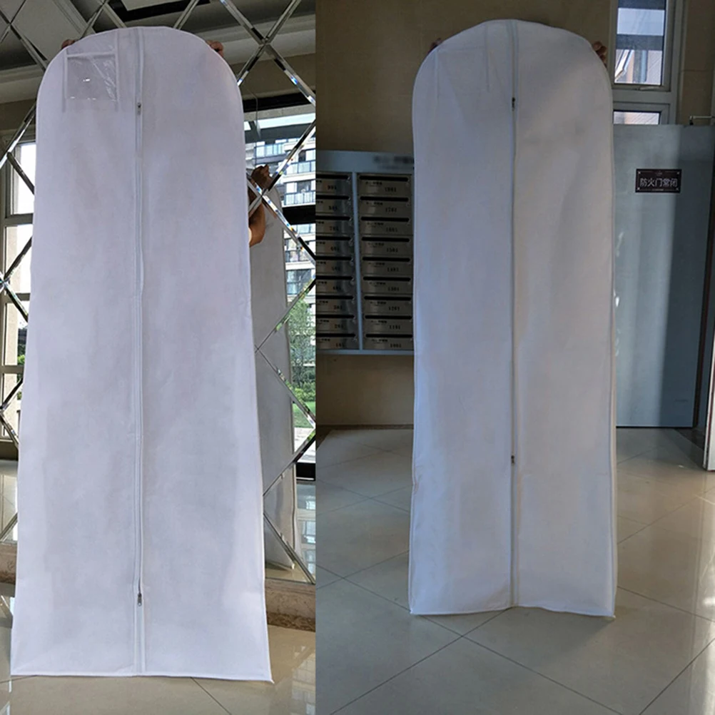 

1Pc Bridal Gown Dust Cover Thick Widened Nonwoven Fabric Wedding Dress Storage Bag Easy Close Zipper Protector 170x50x40cm White