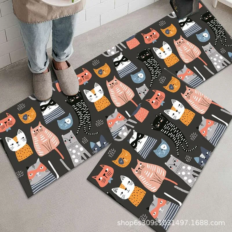 VIKAMA 1PC Kitchen Floor Mat Door Long Anti Dirty Water Wash Door Mat Cartoon Laundry Room Cloakroom Carpet Home Decoration