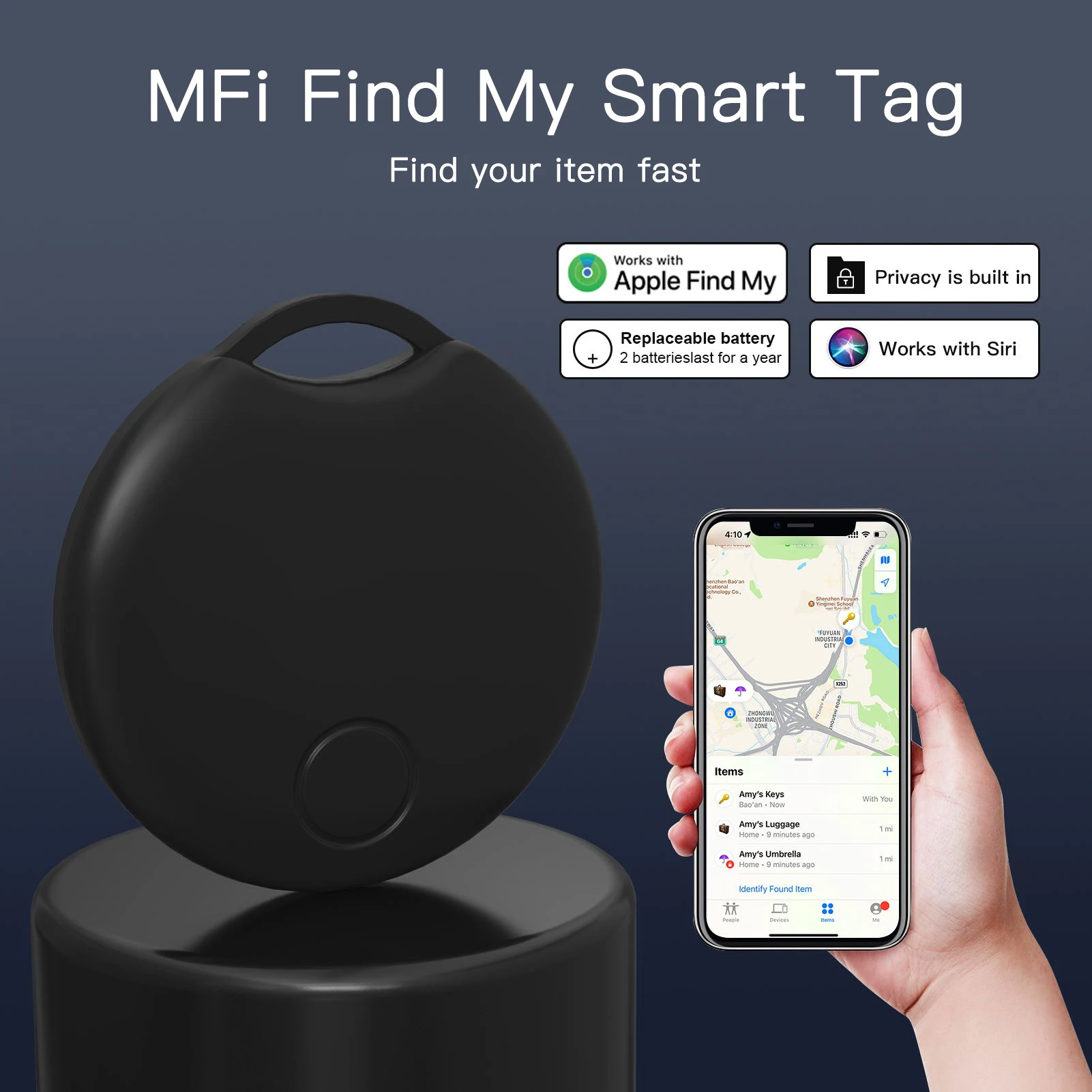 GPS Locator Key Finder Smart Wireless Tracker Pairs With Find My (for IOS Only) Bags Wallets Anti-Lost Smart Tag Item Finder
