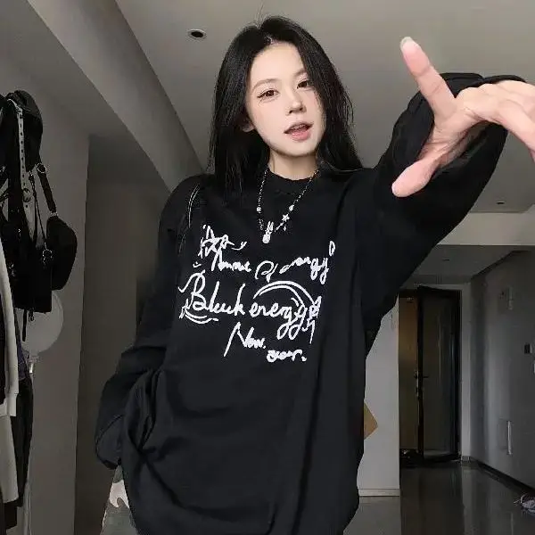 Bottoming Shirt Sweatshirt Women Lazy Casual Pattern Early Autumn Long-Sleeved Pullover Casual Long-Sleeved