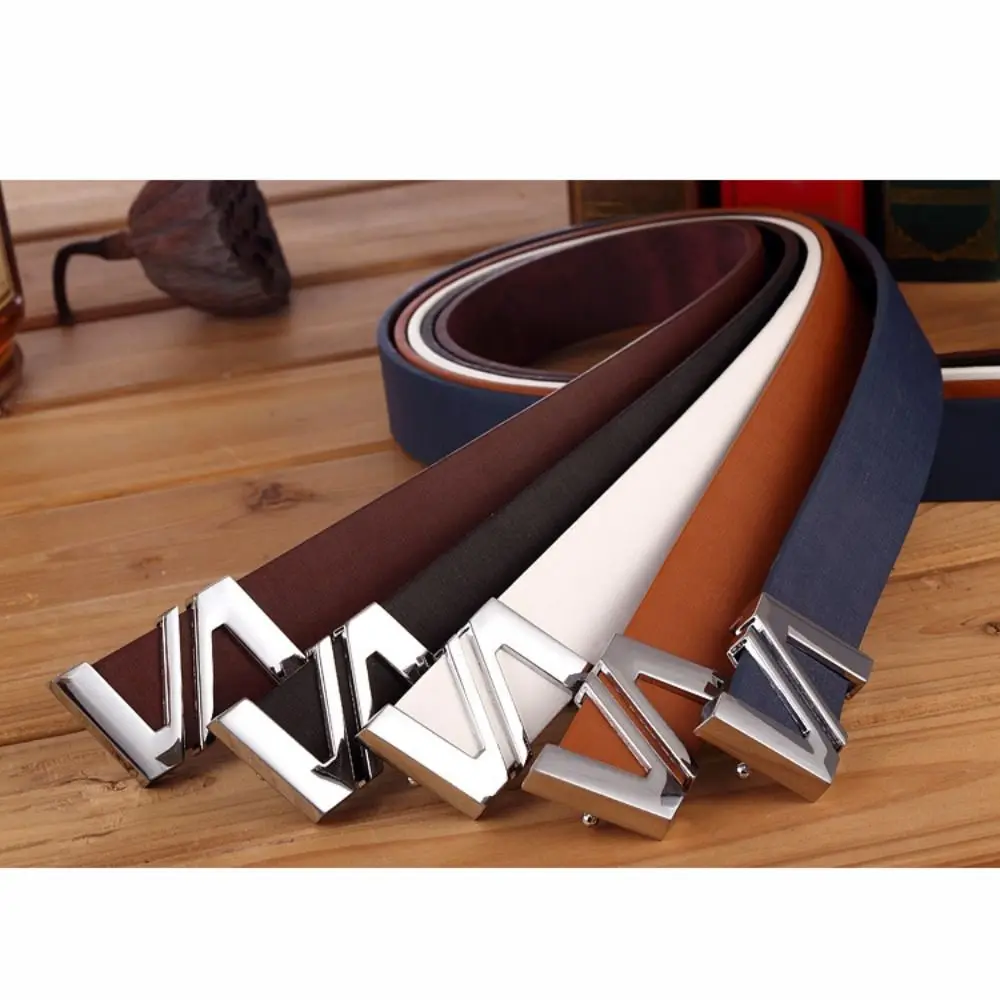 Vntage Letter V Leather Belt Luxury Design Women Man Trendy Waistband Versatile Waist Strap