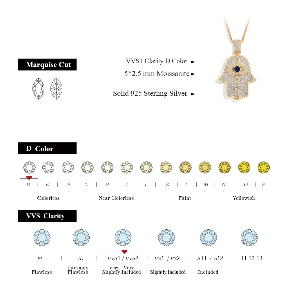 MINTYBOX D VVS1 Color Moissanite Necklaces for Women Men S925 Sterling Silver Evil Eye Pendant Amulet Jewelry Party Gifts 45+5CM