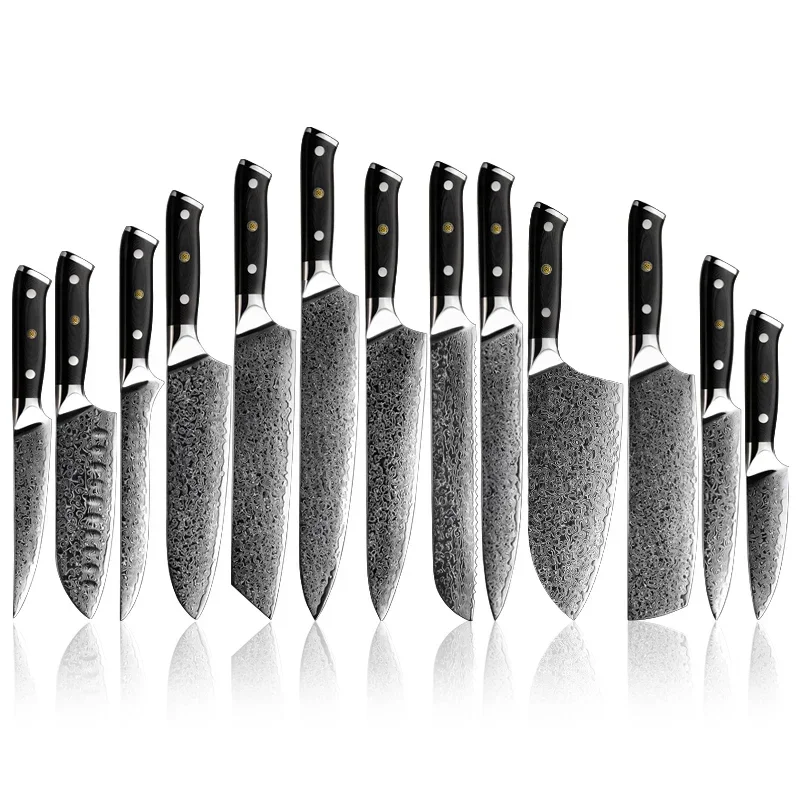 

13 Pcs Japanese 67 Layers Damascus Steel Kitchen Chef Knives Sets With Black G10 Handle