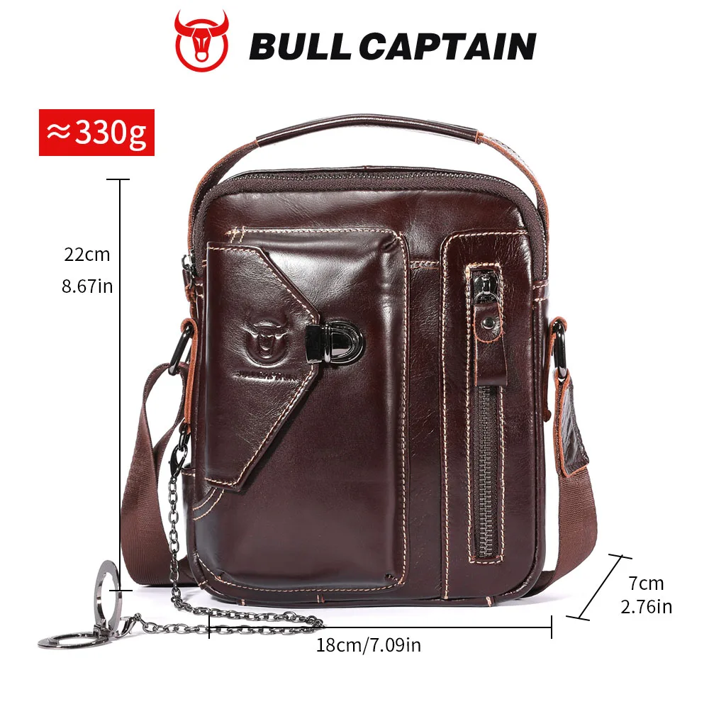 BULLCAPTAIN Men's Genuine Leather Crossbody Bag Suitable for 7.9-inch iPad High Quality Men's Bag Mini Business Shoulder Bag