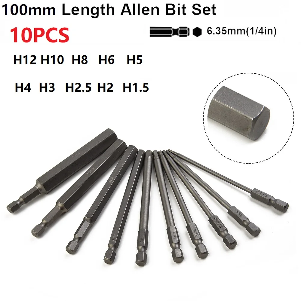 

10Pcs Hex Head Wrench Drill Bit 100mmS2 Steel Screwdriver Bits Metric 1 4 Hex Shank Nozzle Screwdriver Bits Tool