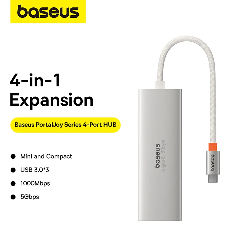 Baseus 4 in 1 USB Type C Hub With 1000Mbps Ethernet Port 3* USB 3.0 USB Adapter RJ45 Lan USB C HUB For Phones Laptops Tablets