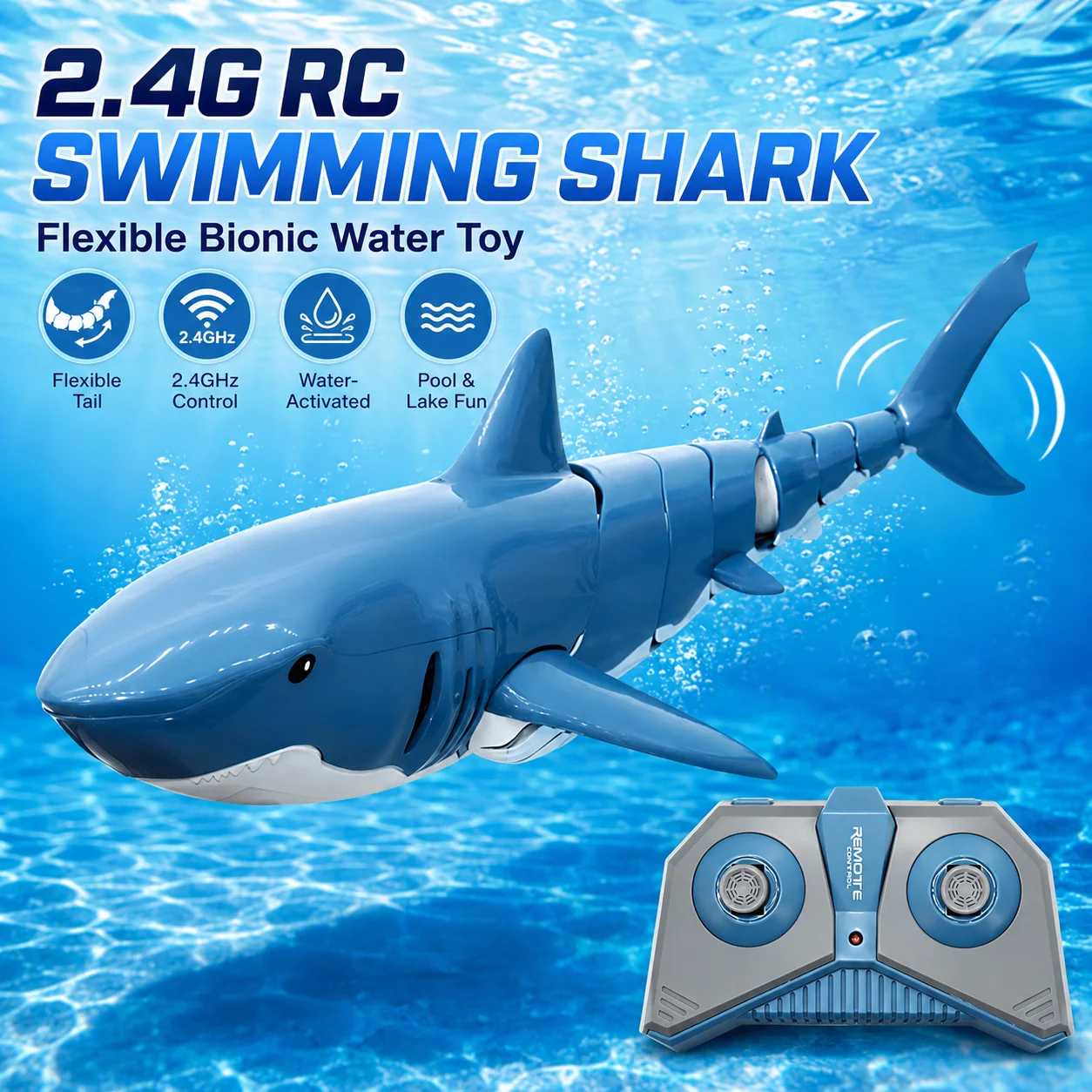 2.4G RC Shark Toy Remote Control Swimming Shark Boat Bionic Fish Water Toy for Pool Lake Kids Boys Girls Party Birthday Gift