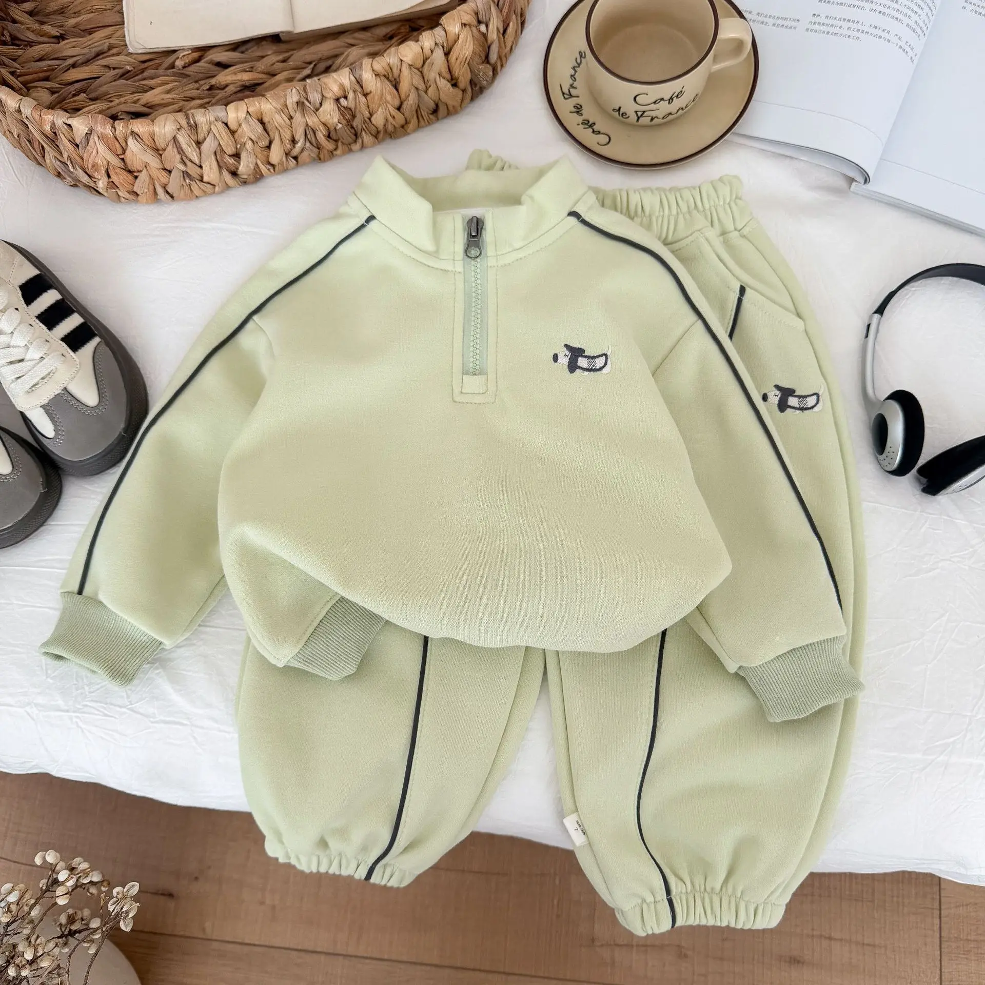 1-14 Jahre Kinderkleidungssets, neue Herbstkollektion, Jungen- und Mädchen-Langarm-Sweatshirts mit halbem Reißverschluss + Hosen, 2-teiliges Kinder-Trainingsanzug-Outfit – Detail 4