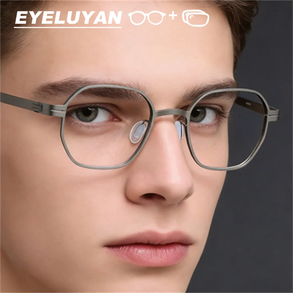 

Очки EYELUYAN Premium Titanium Metal Polygonal Recipe: ретро-геометрические квадратные ультратонкие оптические очки для коррекции зрения