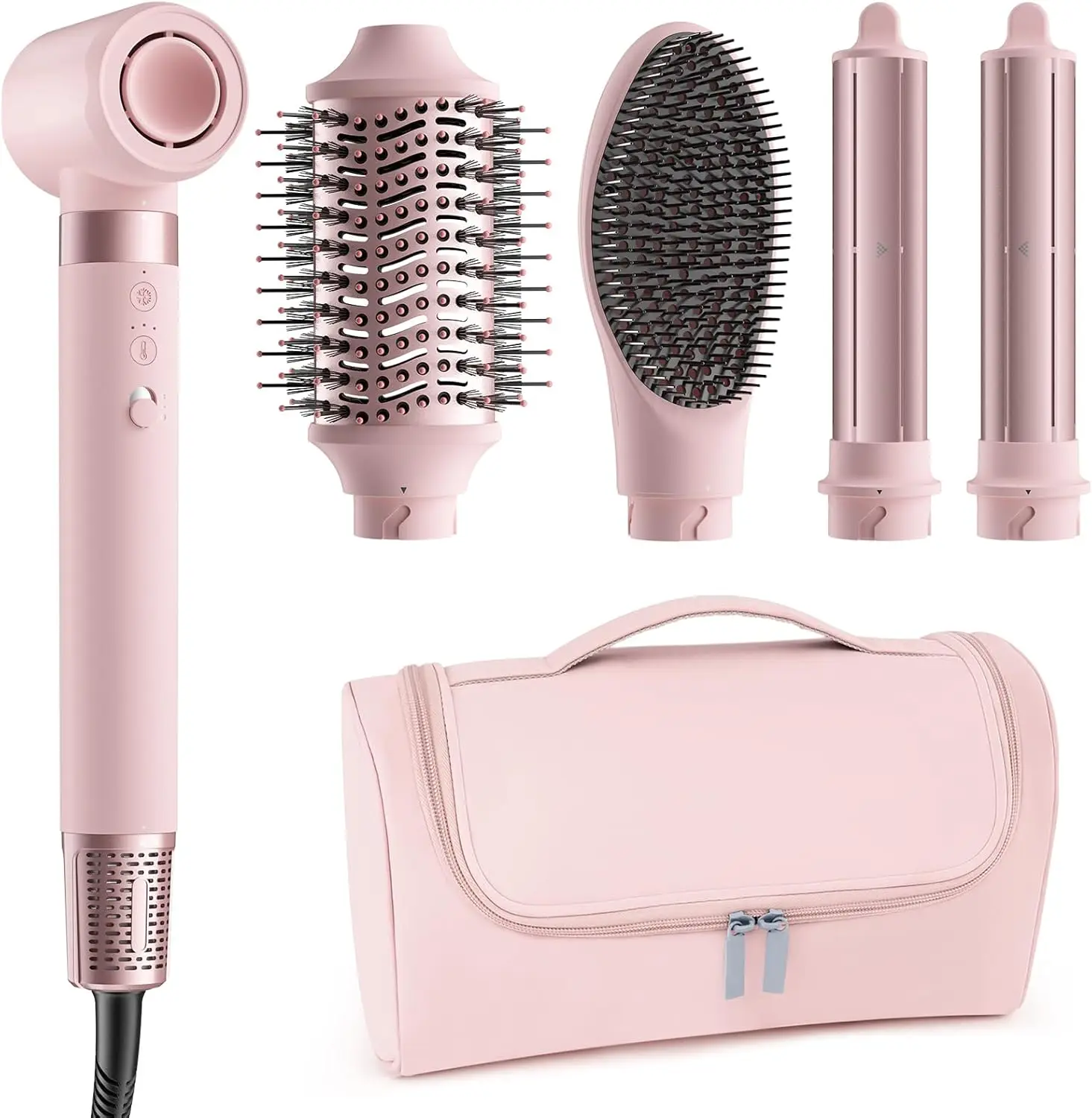 

5-in-1 Hot Air Styler: Fast Drying, Frizz-Free Hair Tool with Auto Curlers & Travel Bag