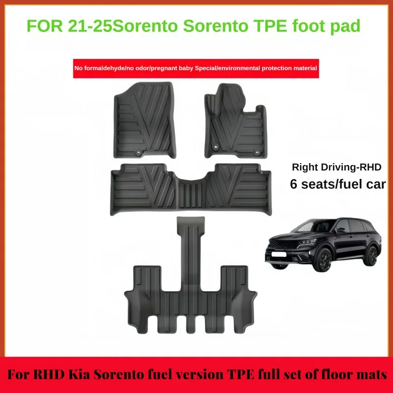 Full Coverage TPE Floor Mats for RHD Kia Sorento 2021-2025 SUV Waterproof Custom Fit Set