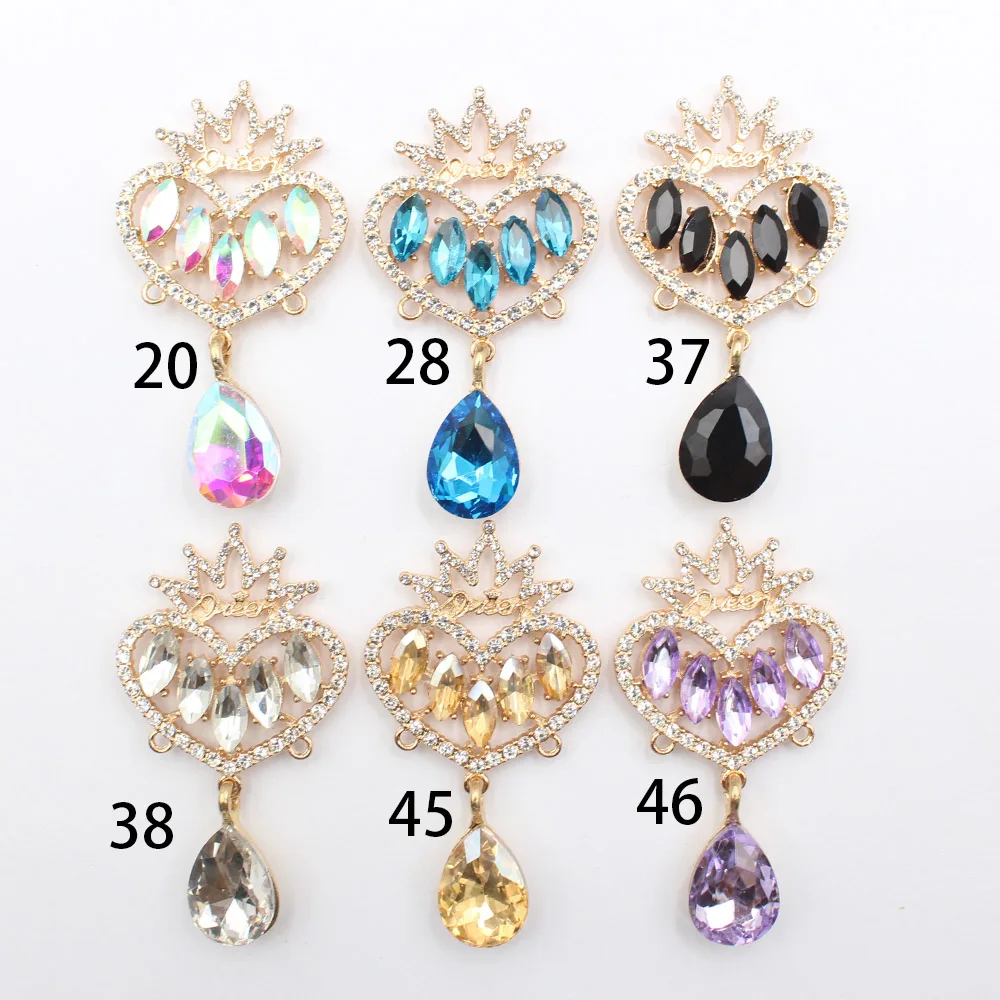 New 2-piece/batch alloy inlaid diamond heart-shaped crown pendant DIY hair accessories, shoes and clothing, semi-finished handma