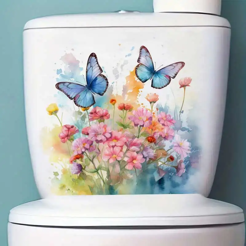Graceful Butterflies and Flowers Wall Sticker Bathroom Toilet Decor Living Room Cabinet Refrigerator Home Decoration Decals S912