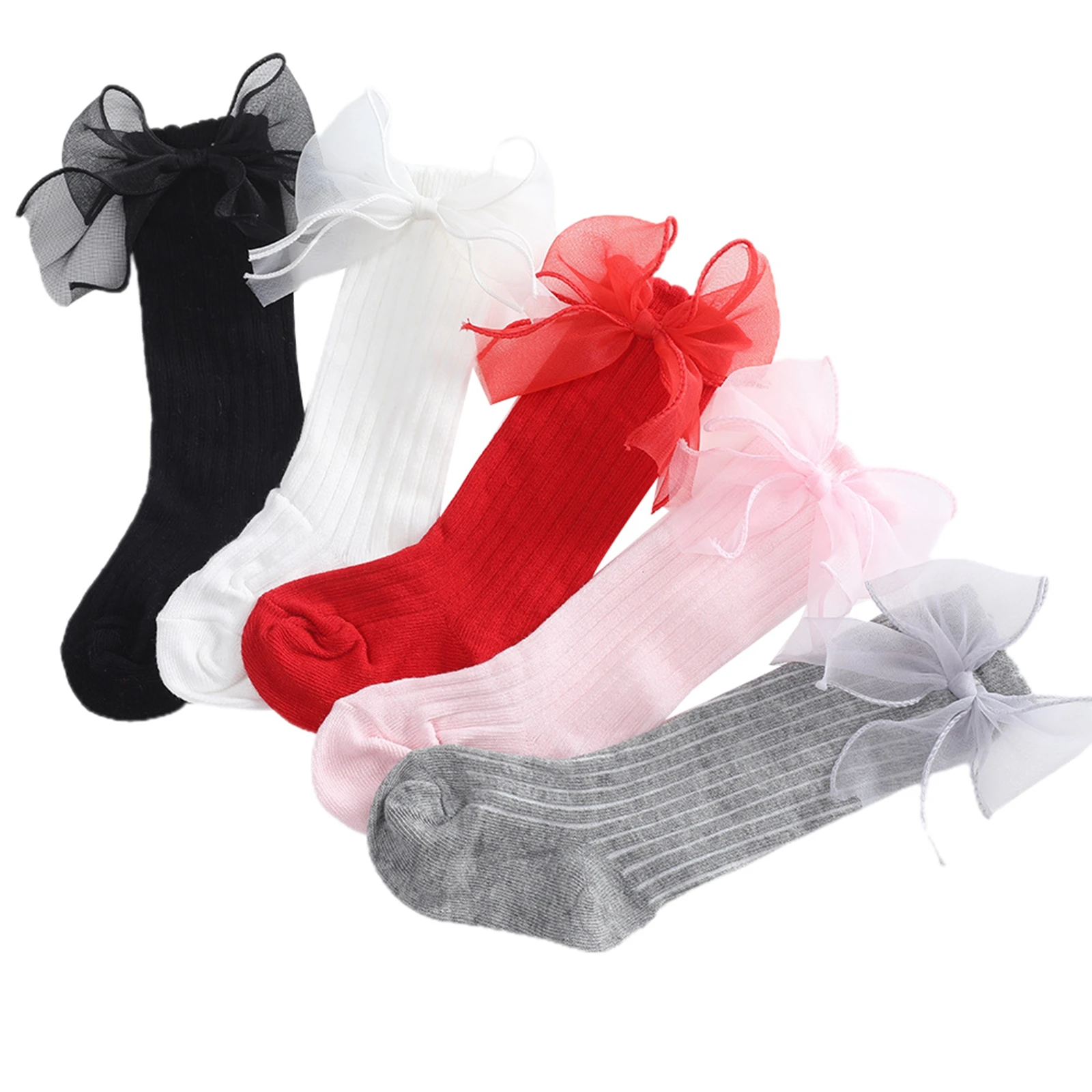 

Baby Girls Stockings Elastic Bowknot Lace Soft Lightweight Knee-high Socks Long Tube Socks