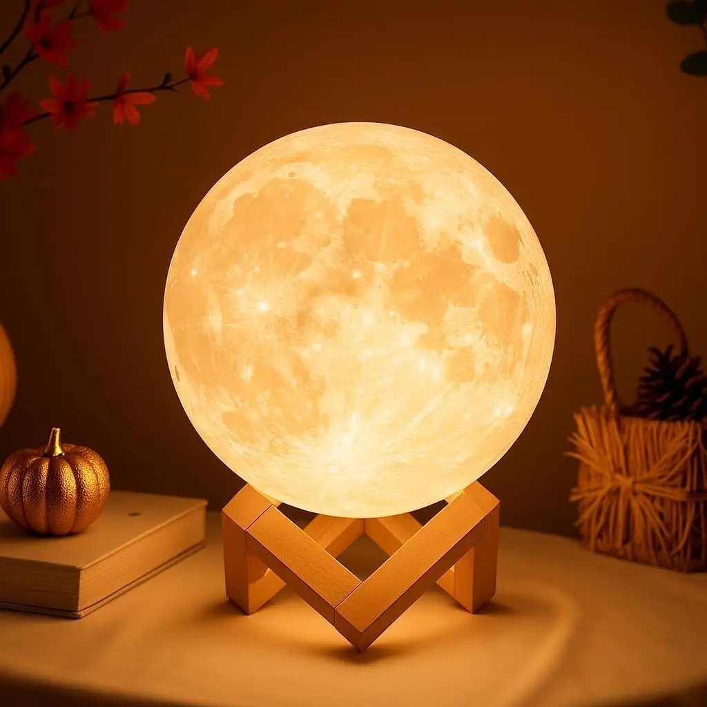 

Moon Lamp - 4.7 Gifts for Women, 3D Printed LED Night Light Wooden Base, Birthday Gifts for Mom, Wife, Girlfriend, Dual Color Touch-Dimmable Wedding Decor, White & Yellow
