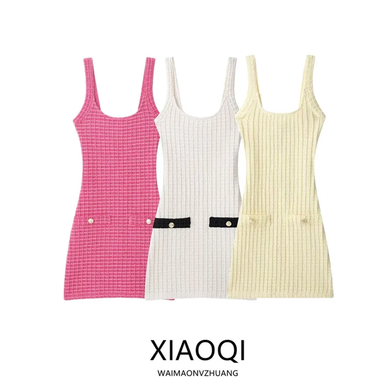 Vestido Corto Versátil y Sexy para Mujer, Verano 2025, Cuello Cuad, Tirantes Anchos, Estilo Casual, Sin Mangas, Corte en A