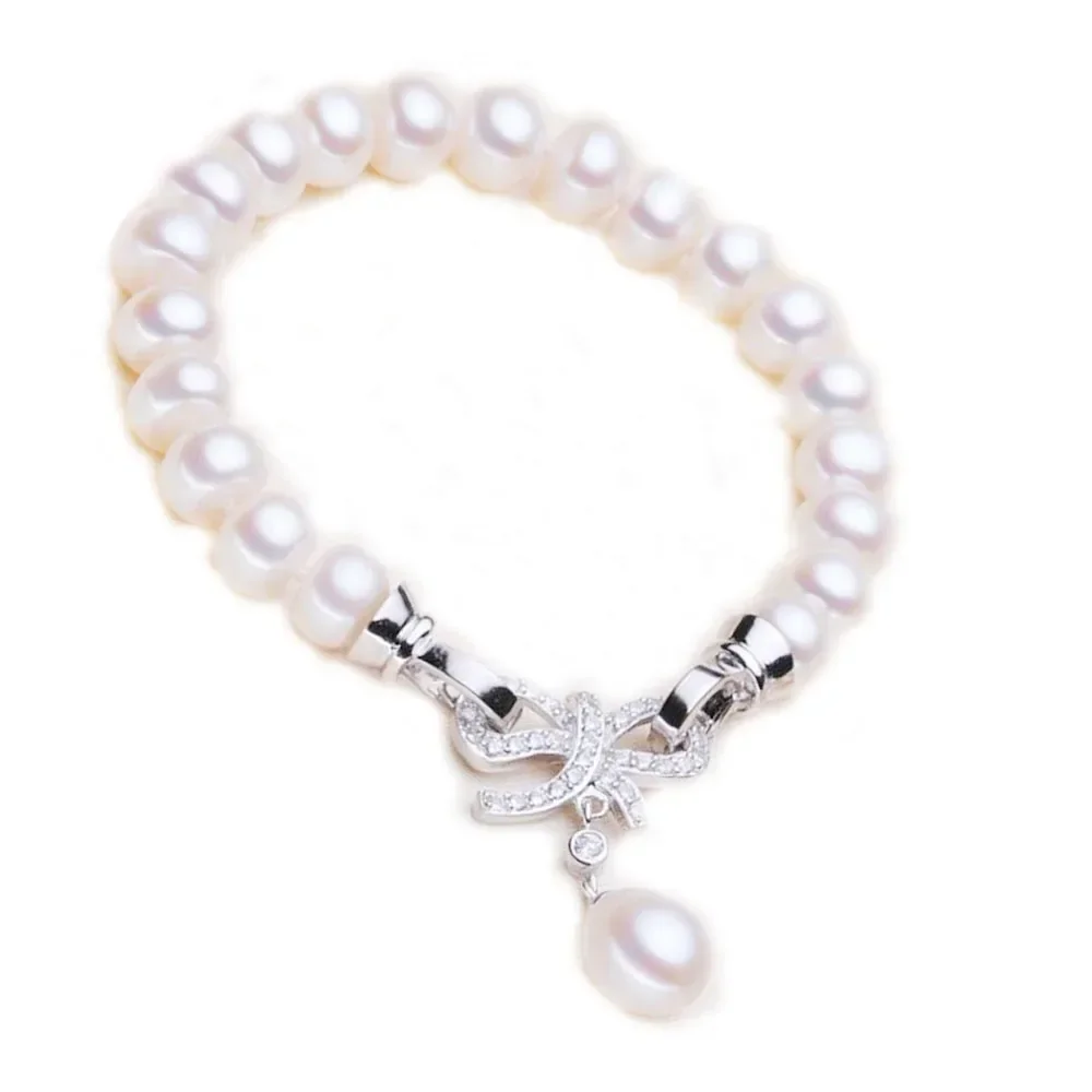 

S925 Sterling Silver Natural 8-9mm Real Pearl Bracelet For Women Freshwater Pearl Girl Birthday Gift Fine Jewelry