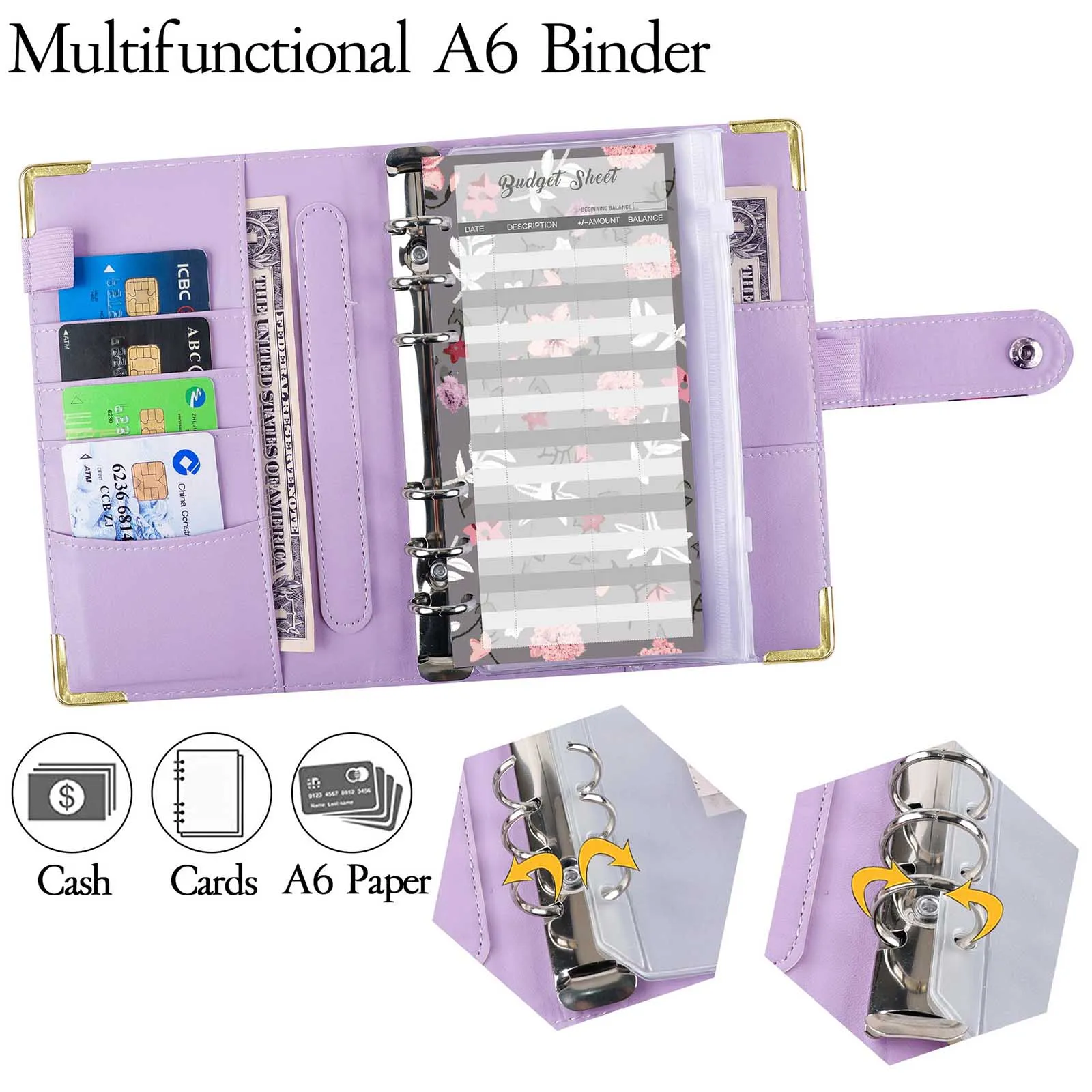 منظم أموال مخطط الميزانية A6 مع حقيبة بسحاب ملصقات خفيفة الوزن محمولة لحفظ الكتب 18.8 × 13 سم
