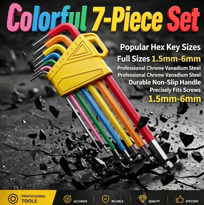 7Pcs Colorful Ball End Hex Key Set, Metric Hex Wrench Kit, Portable Hand Repair Tools