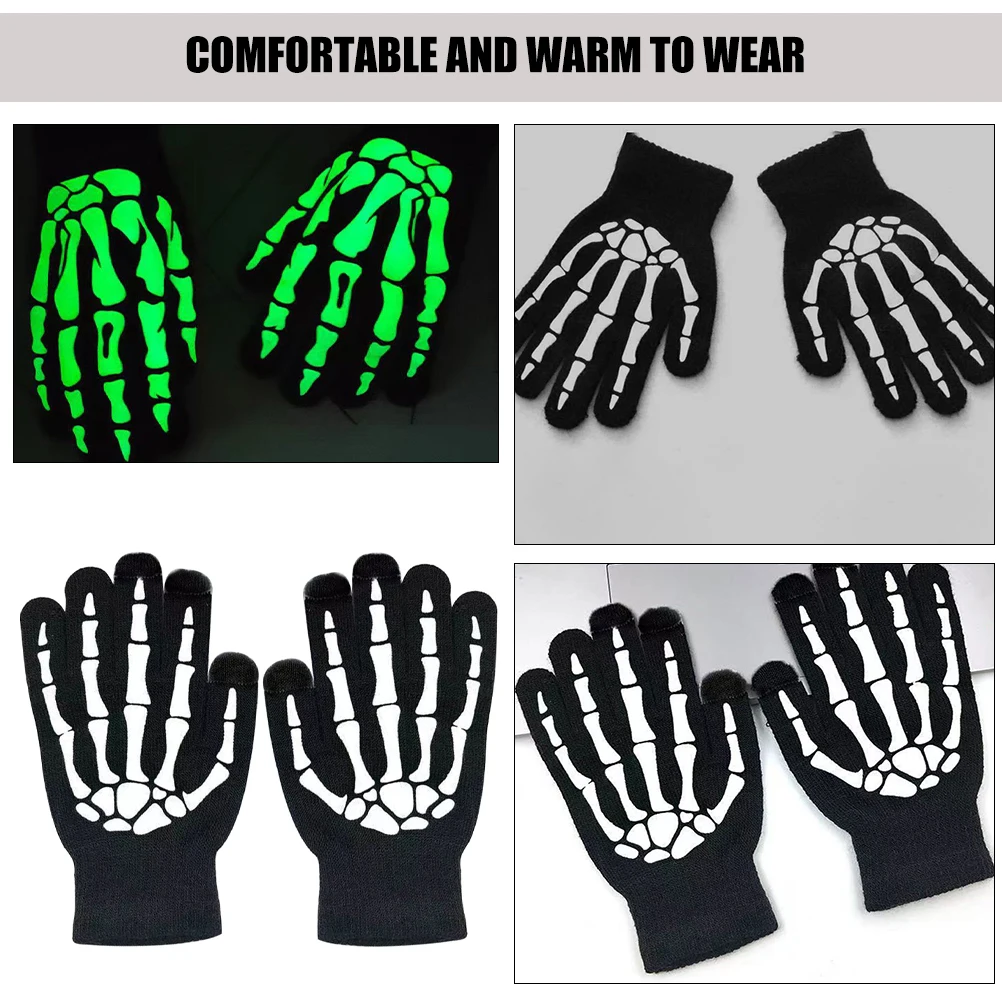 

1 Pair Fluorescent Cycling Gloves Halloween Pattern Night Riding Warm Stylish Winter Performance Gloves