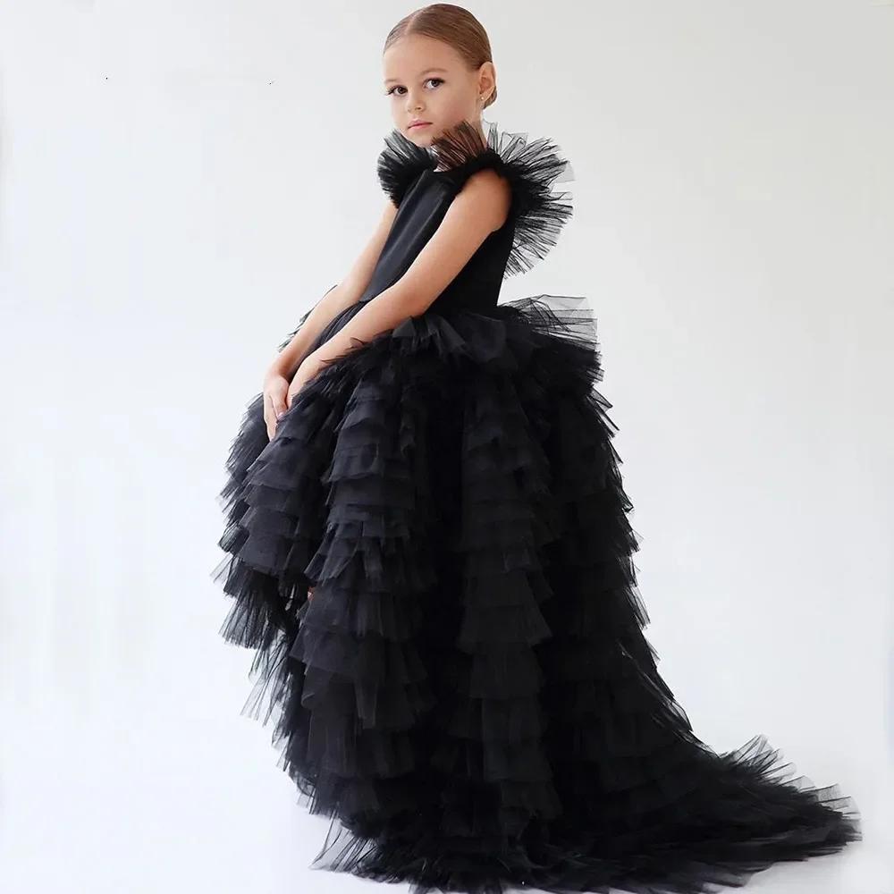 

Princess Flower Girl Dresses For Wedding V Neck Ruffles Tiered Skirts Toddler Pageant Gowns Tulle Children First Communion Dress