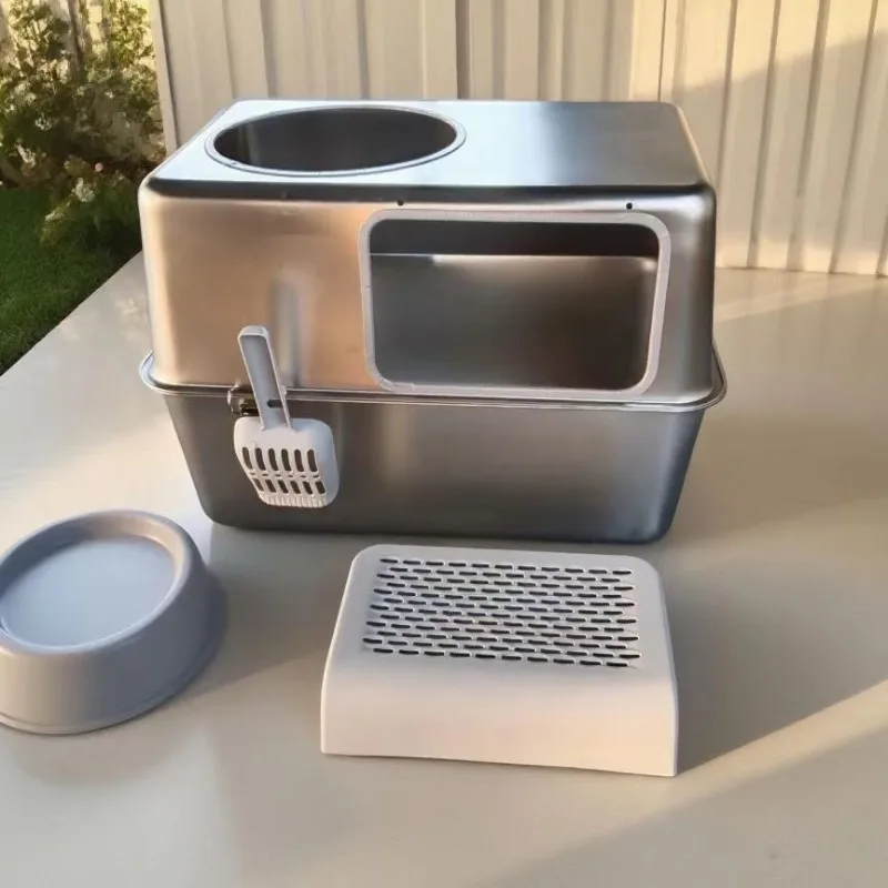Caja de arena para gatos acero inoxidable extra grande lados altos - imagen 5