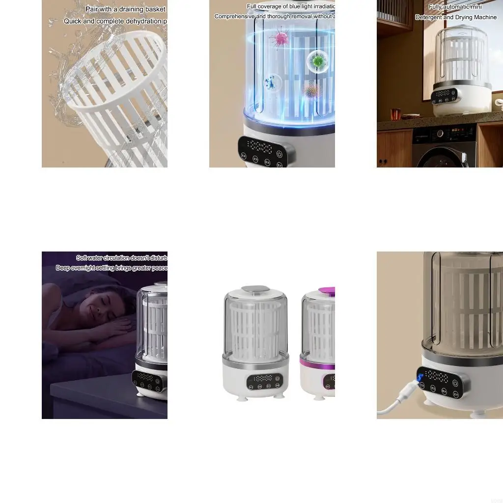 

Компактная беспроводная стиральная машина со встроенным аккумулятором для деликатной одежды. Технология водосбережения для