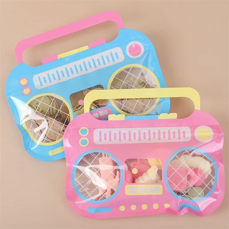 TETP 50Pcs Radio Shape Cartoon Self Sealing Bags With Clear Window Pink/Blue Home Party Baking Cookies Snack Packaging Storage