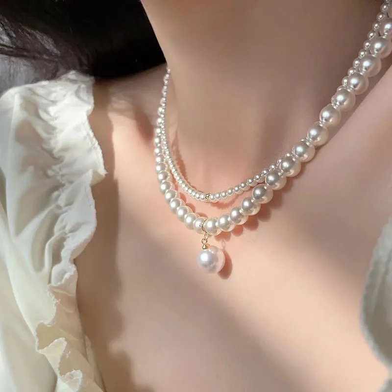

Australian white round pearl necklace women's new popular light luxury collarbone chain feeling millet bead neck chain