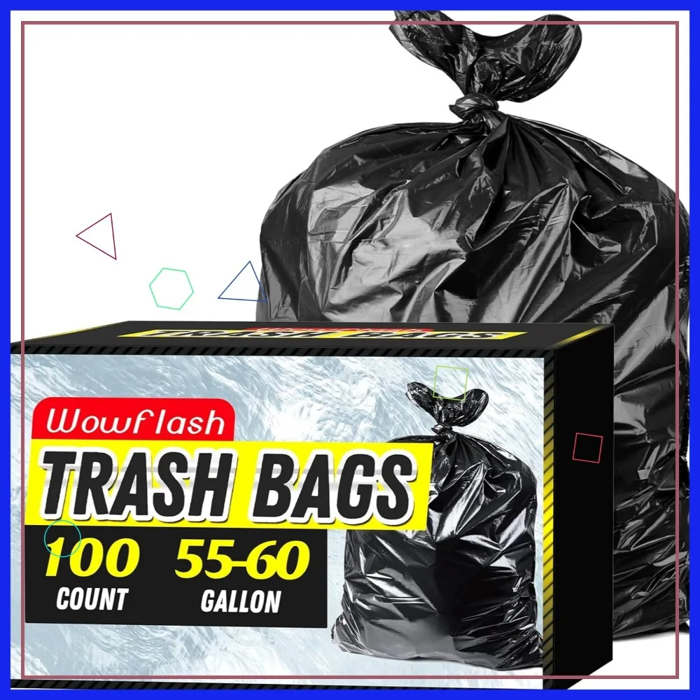 

100 Count 55-60 Gallon Heavy-Duty Trash Bags, Tear-Resistant for Commercial and Home Use