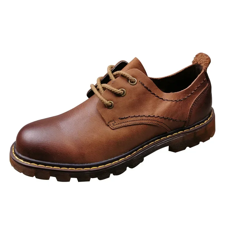 Chaussures d'Extérieur en Cuir de Vache pour Homme, à Lacets, Marron et Noir, pour Travail et Occupation