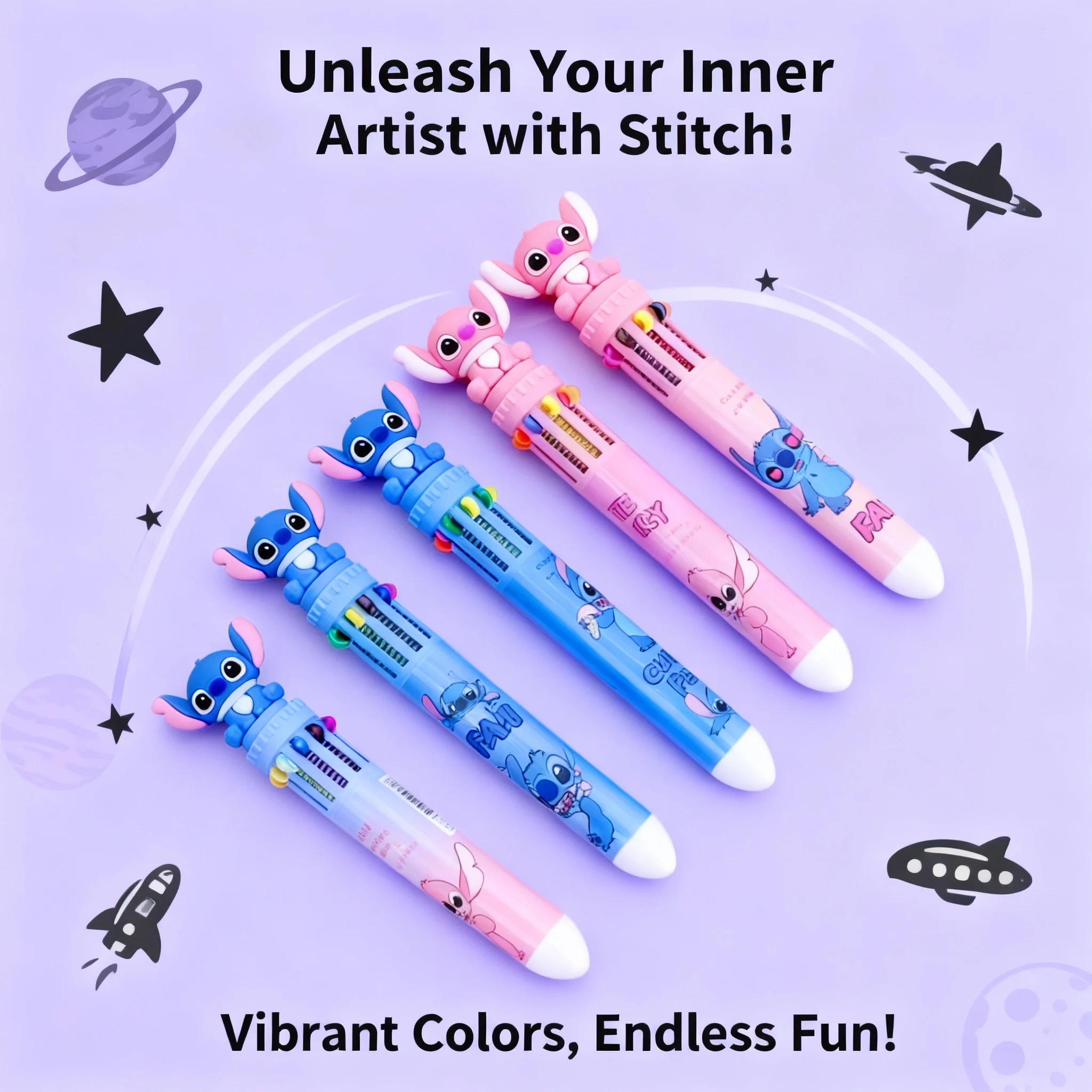 

1PC Stitch 10 Color Ballpoint Pen Push Button 0.5mm Gel Pen Multi Function Colorful Writing Pen for School Office Supply