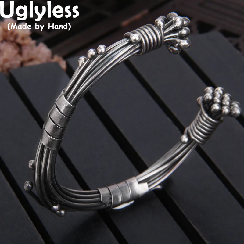 

Uglyless Bundled Multi Silver Lines Bangles Women Thai Silver Fashion Ethnic Jewelry 925 Sterling Silver Thick Branch Bangles