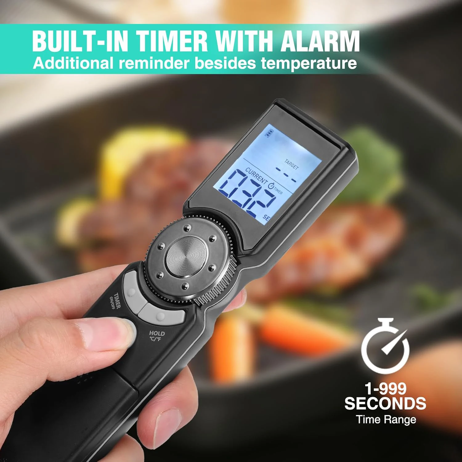 Instant Read Digital Meat Thermometer, High Accuracy Probe with Timer & Quick-Set Scroll Interface for Grill, BBQ, Frying