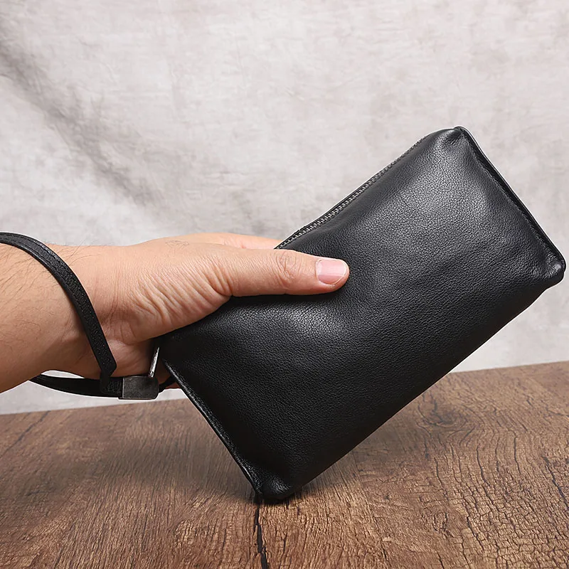 

AETOO Business OL leather mobile phone bag unisex head layer cowhide long purse casual handheld bag zipper large capacity