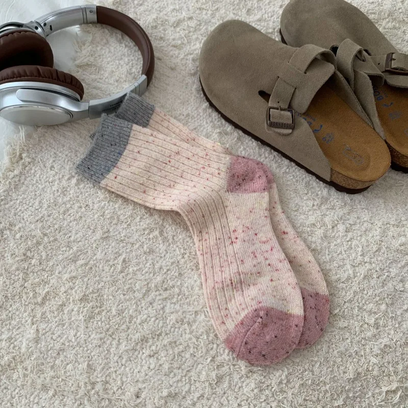 4 أزواج المرأة الخريف الشتاء الجوارب مجموعة الكورية نمط سميكة الصوف منتصف العجل الجوارب المدرسية للفتيات الخريف الجوارب الدافئة جودة عالية #6