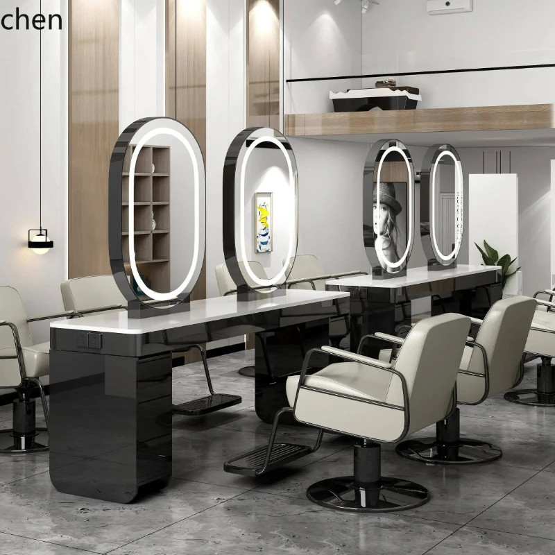 Internet Celebrity Hair Salon Perm and Dye Mirror Table Hair Salon Special Stainless Steel with Cabinet Mirror Barber Shop