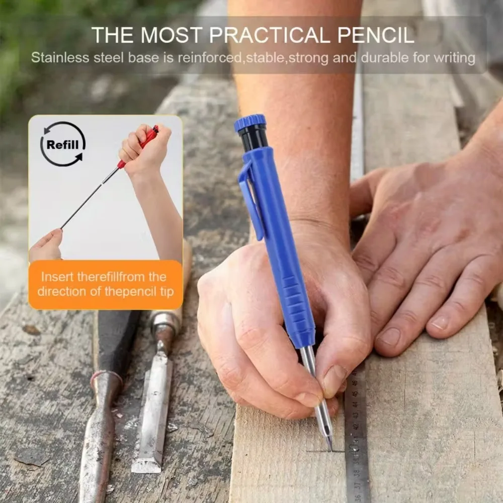 4pcs set of 2 8mm carpenter pencils set with 2 boxes of refills with a pencil sharpener and cap mechanical carpenter automatic pencils suitable for carpenter to draw deep hole fine writing tools Product details 1