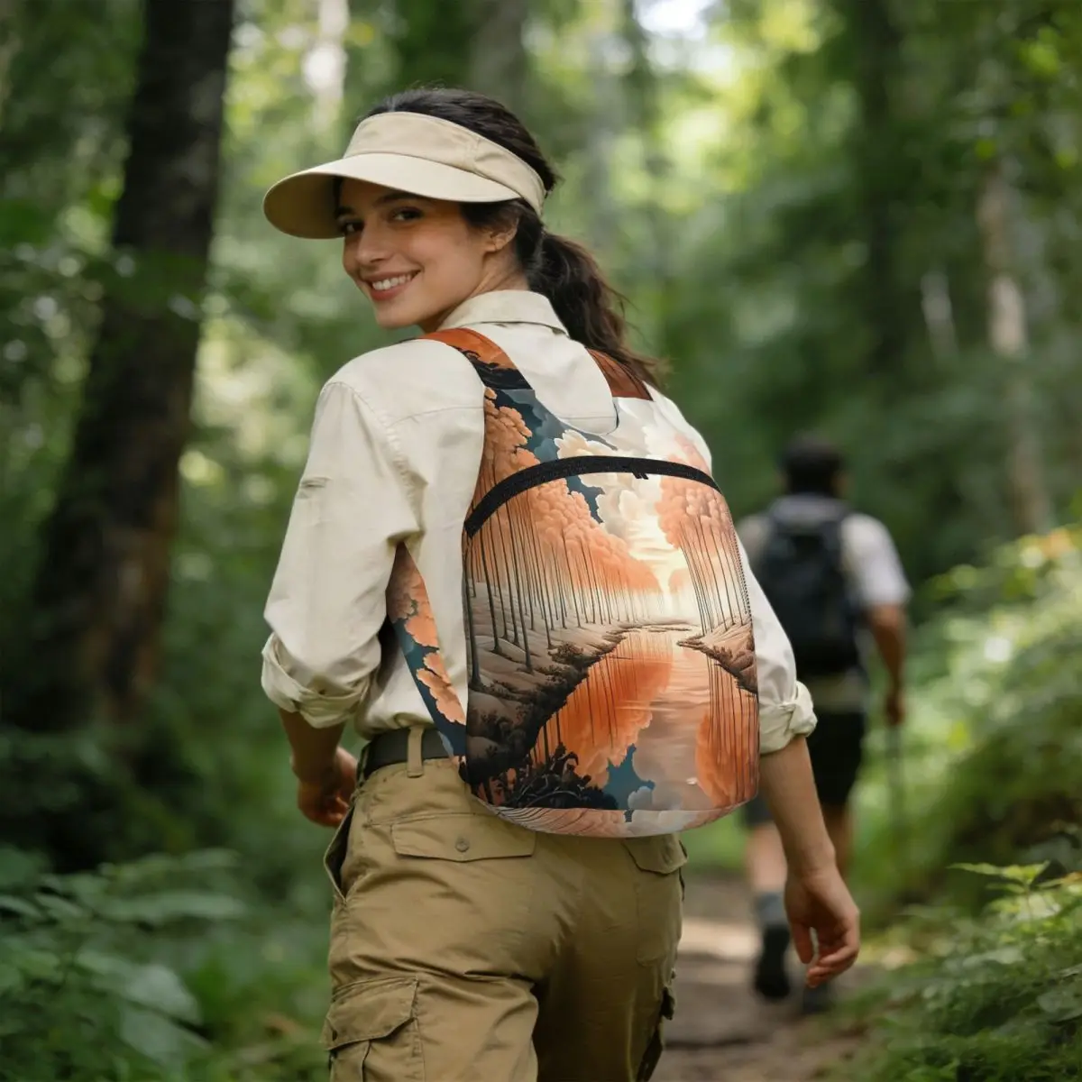 River Reflecting Soft Pink Forest Student Backpack School Bag Hiking Travel Daypack for Boys Girls Storage Bookbag Shoulder Bags