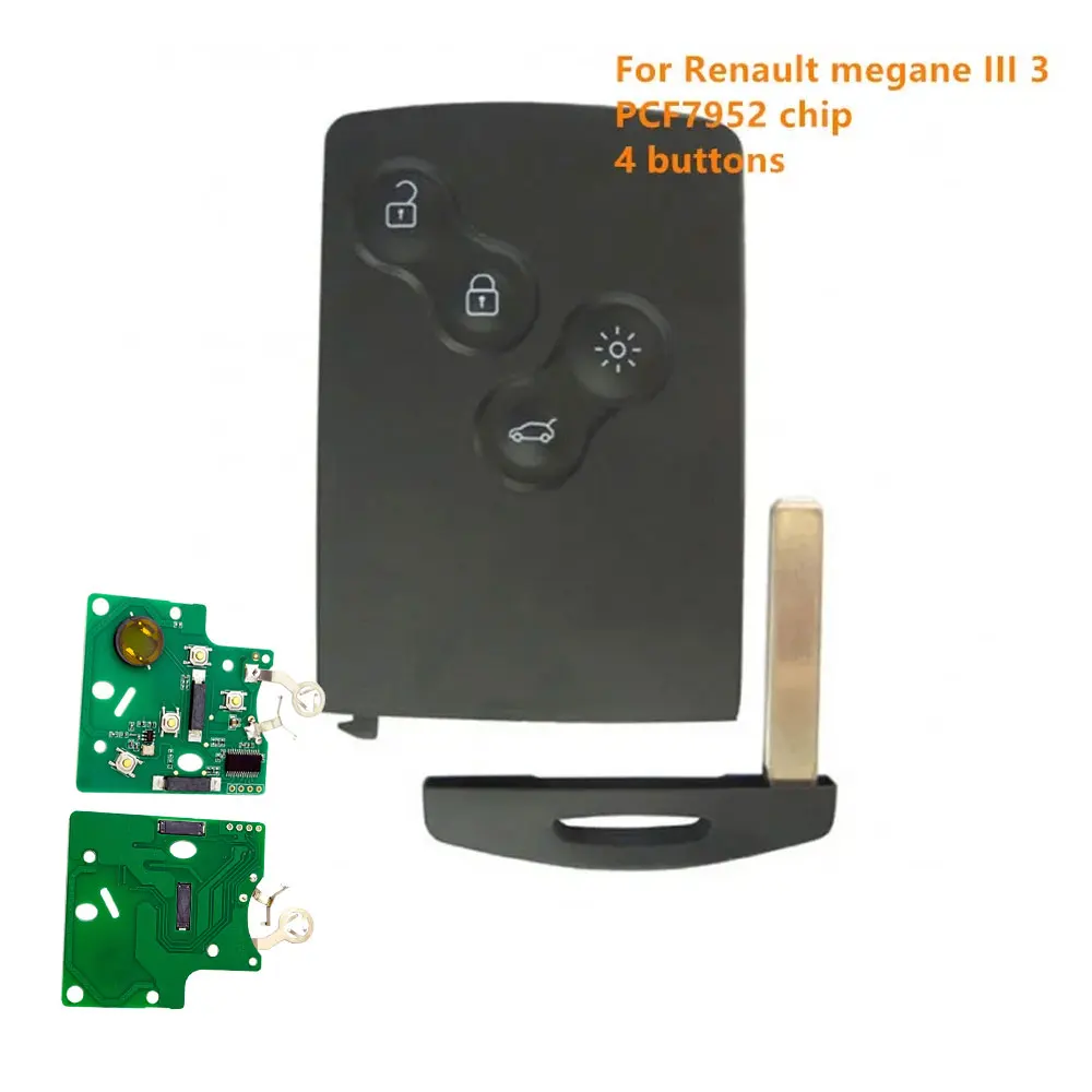 Kgreat 5pcs/lot Keyless Card Smart Key 4 Button Remote Key 433mhz PCF7952 Chip 7952 Chip for Renault Megane 3 Megane III